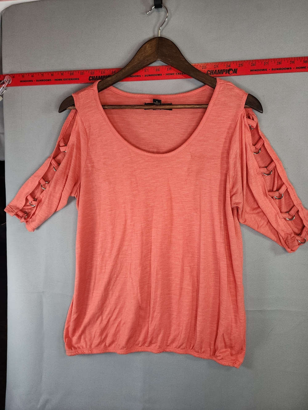 Goddess Coral Cold-Shoulder Ladder Sleeve Top